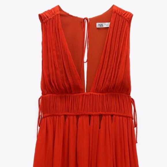 NWT Zara Burnt Orange / Red Tie Mini Dress Medium - Picture 3 of 5